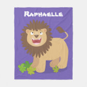 ハッピーライオンの轟音の漫画イラストレーション フリースブランケット (正面)