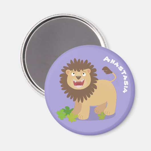 ハッピーライオンの轟音の漫画イラストレーション マグネット (正面/裏面)