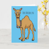 ハッピーラクダ漫画イラストレーション カード (黄色い花)