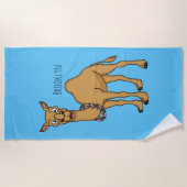 ハッピーラクダ漫画イラストレーション ビーチタオル (正面)