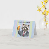 ハッピーラクーンとビールトースト誕生日 カード (黄色い花)