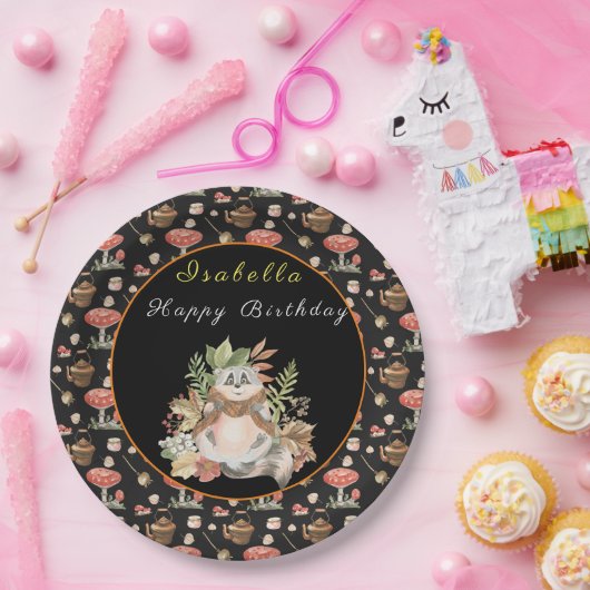 ハッピーラクーンカスタマイズ文字とカラー ペーパープレート (パーティー)