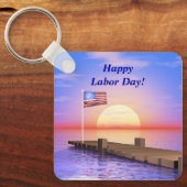 ハッピーラバーデー米国国旗と波止場 キーホルダー (正面)