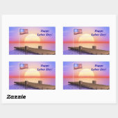 ハッピーラバーデー米国国旗と波止場 長方形シール (シート)