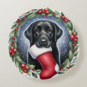ハッピーラブラドールリトリエバークリスマスリースドッグ ラウンドクッション (裏面)