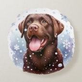 ハッピーラブラドールリトリエバーパピードグスノースクリスマス ラウンドクッション (正面)