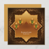 ハッピーラマダンムバラク金ゴールドイスラムランタンモスク シーズンカード (正面/裏面)