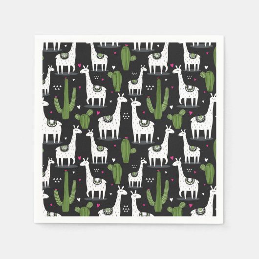 ハッピーラマ模様 スタンダードカクテルナプキン (正面)