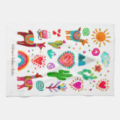 ハッピーラマ&ハートカスタマイズ可能なキッチンタオル キッチンタオル (横)