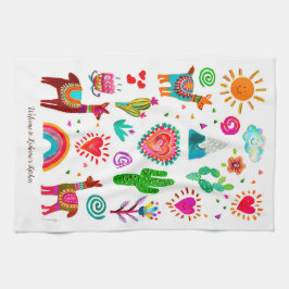 ハッピーラマ&ハートカスタマイズ可能なキッチンタオル キッチンタオル