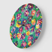 ハッピーリカラフルトルフラワーズオリジナルのアートワーク ラージ壁時計 (傾斜)