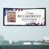 ハッピーリタイアアメリカ国旗のフォトバナー 横断幕 (トレードショー)
