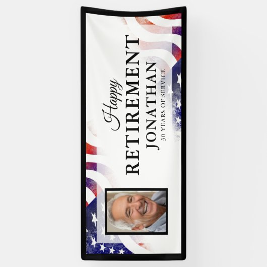 ハッピーリタイアアメリカ国旗のフォトバナー 横断幕 (縦)