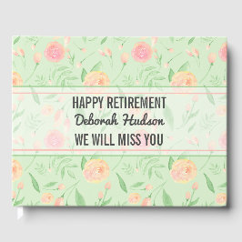 ハッピーリタイアウォーターカラーフローラルパターン ゲストブック