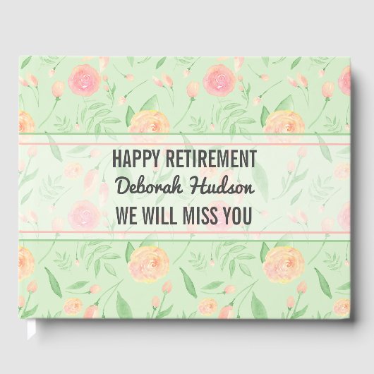 ハッピーリタイアウォーターカラーフローラルパターン ゲストブック (正面)