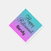 ハッピーリタイアグラデーションルピンクブルーパープルグリッター スタンダードカクテルナプキン (角)