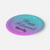 ハッピーリタイアグラデーションルピンクブルーパープルグリッター ペーパープレート (アングル)