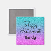 ハッピーリタイアグラデーションルピンクブルーパープルグリッター マグネット (正面/裏面)