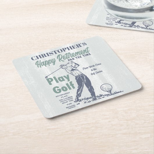 ハッピーリタイアゴルファーテーマレトロゴルフ スクエアペーパーコースター (アングル)