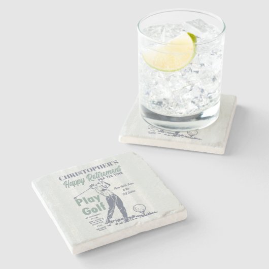 ハッピーリタイアゴルファーテーマレトロゴルフ ストーンコースター (横)