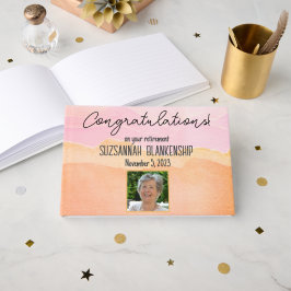 ハッピーリタイアパステルオレンジウォーターカラーカスタム ゲストブック