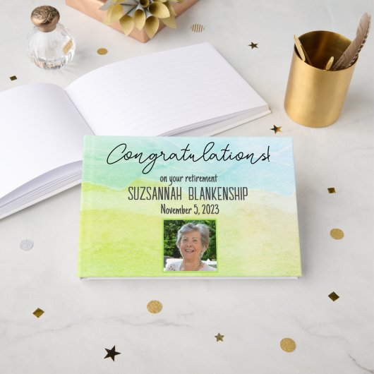 ハッピーリタイアパステルグリーンウォーターカスタムカラー ゲストブック (正面見開き)