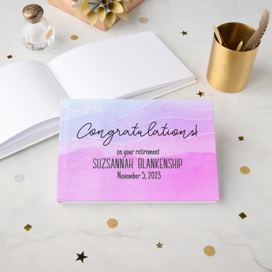 ハッピーリタイアパステルパープルウォーターカスタムカラー ゲストブック (正面見開き)