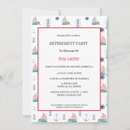 ハッピーリタイアパーティー水彩航海の 招待状 (正面)
