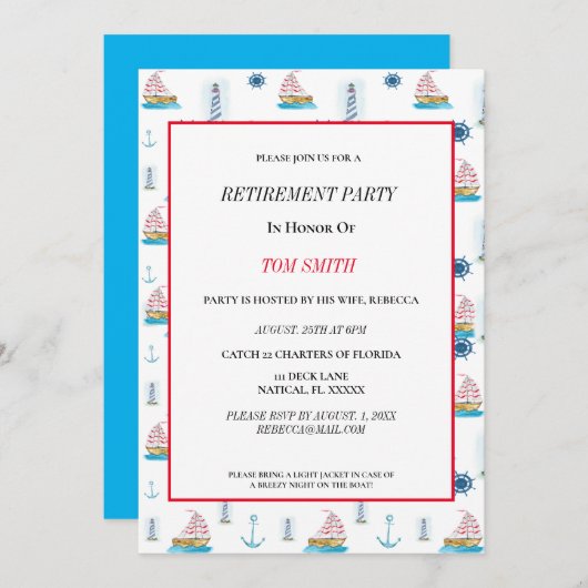 ハッピーリタイアパーティー水彩航海の 招待状 (正面/裏面)