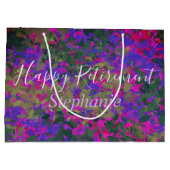 ハッピーリタイアパープルピンクガーデン色彩の鮮やかフローラ ラージペーパーバッグ (裏面)