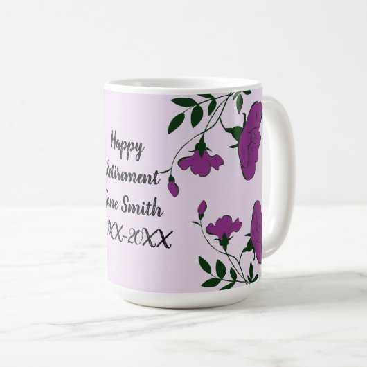 ハッピーリタイアパープルフラワーフローラ社員 コーヒーマグカップ (正面右)