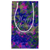 ハッピーリタイアパープルブルーガーデンハンド色彩の鮮やか スモールペーパーバッグ (正面)