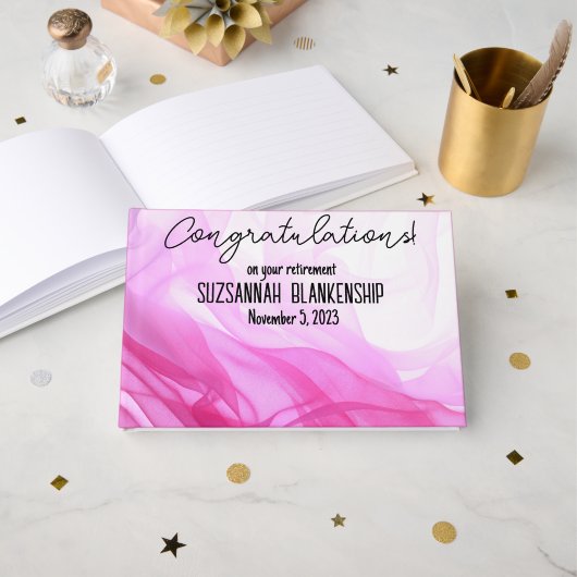 ハッピーリタイアピンクホワイトウォーターカスタムカラー ゲストブック (正面見開き)