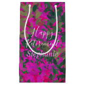 ハッピーリタイアピンク花模様ガーデンハンド色彩の鮮やか スモールペーパーバッグ (正面)