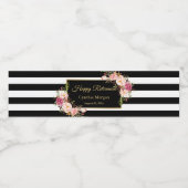 ハッピーリタイアブラックホワイトストライプフローラル ペットボトルラベル (シングルラベル)