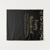 ハッピーリタイアブラック金ゴールド紙吹雪ストリーマー タペストリー (正面(横))