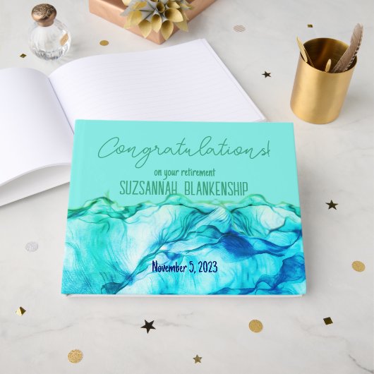 ハッピーリタイアブルーグリーンウォーター色カスタム ゲストブック (正面見開き)