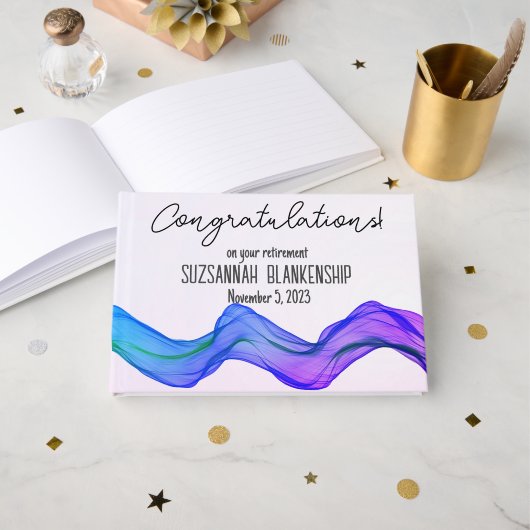 ハッピーリタイアブルーパープルウォーターカスタムカラー ゲストブック (正面見開き)