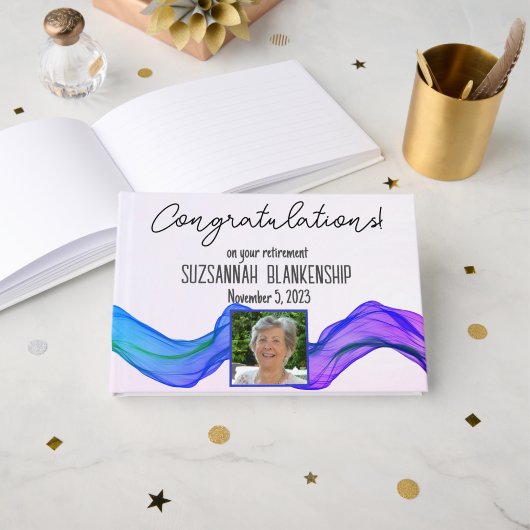 ハッピーリタイアブルーパープルウォーターカスタムカラー ゲストブック (正面見開き)