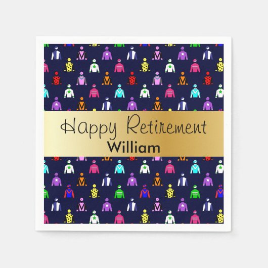 ハッピーリタイアホースレーシングジョッキーシルク スタンダードカクテルナプキン (正面)