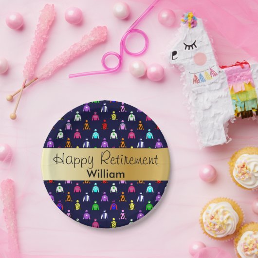 ハッピーリタイアホースレーシングジョッキーシルク ペーパープレート (パーティー)