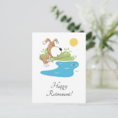 ハッピーリタイアマンガードッグパピー魚釣りアングラー シーズンポストカード (スタンド正面)