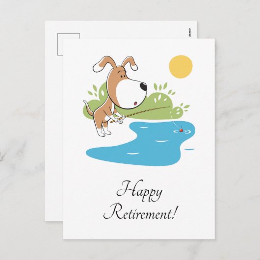 ハッピーリタイアマンガードッグパピー魚釣りアングラー シーズンポストカード (正面/裏面)