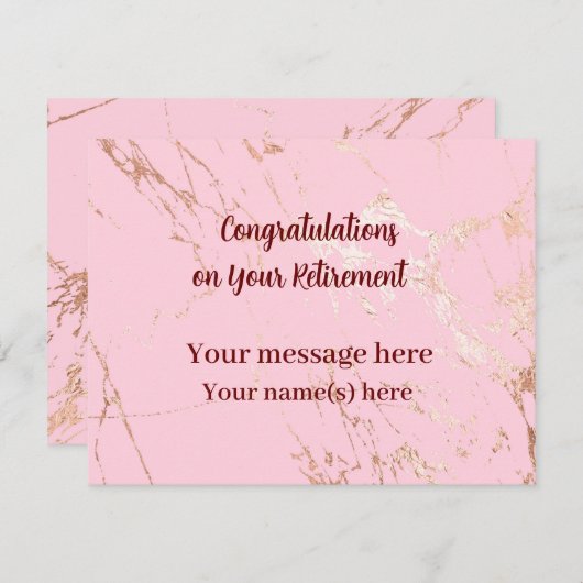 ハッピーリタイアメントおめでとう大理石赤面ピンク ノートカード (正面/裏面)