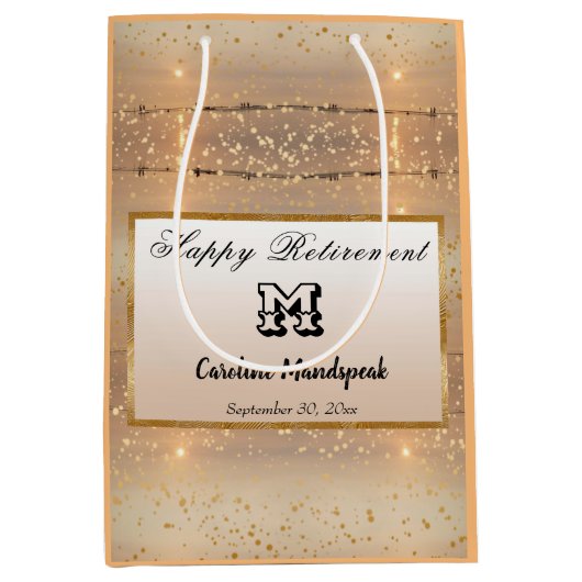 ハッピーリタイアメントウォークオンサニービーチ金ゴールド紙吹雪 ミディアムペーパーバッグ (正面)