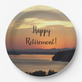 ハッピーリタイアメントオレンジシースケープサンセット ペーパープレート