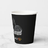 ハッピーリタイアメントバイクもしくは自転車に乗る人とバイクとフレイムス 紙コップ (裏面)