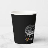 ハッピーリタイアメントバイクもしくは自転車に乗る人とバイクとフレイムス 紙コップ (正面)