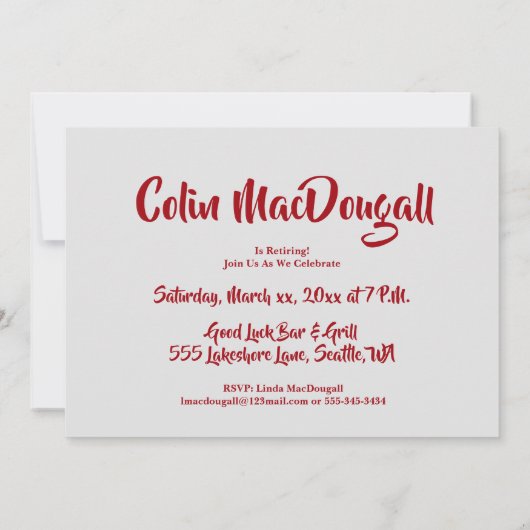 ハッピーリタイアメントパーティーお祝い 招待状 (裏面)