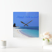ハッピーリタイアメントブルー海 スクエア壁時計 (ホーム)